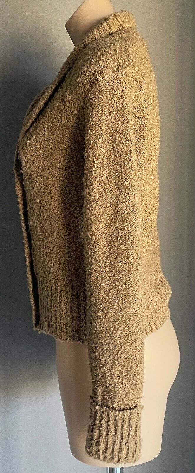 PANTHER Cardigan Light Brown Chunky Knit Shawl Collar Long Sleeve Size M 12