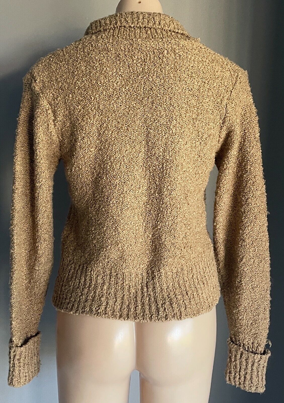 PANTHER Cardigan Light Brown Chunky Knit Shawl Collar Long Sleeve Size M 12
