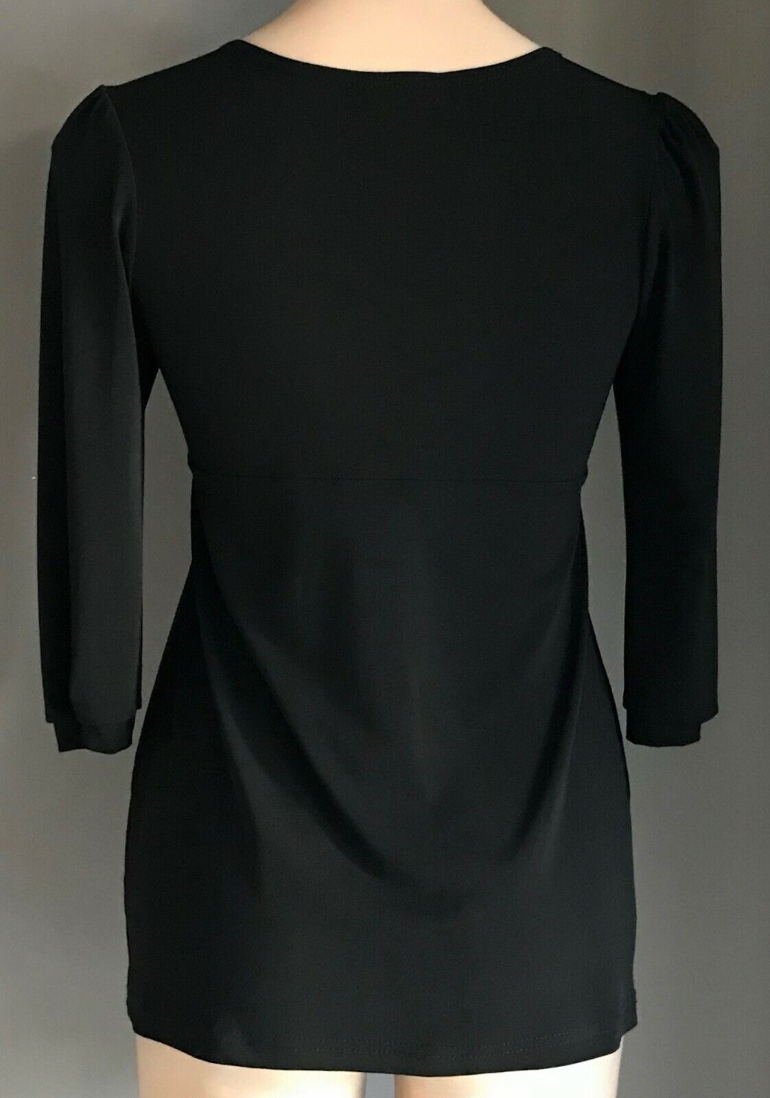 MISS ME Black 3/4 Sleeve Stretch Top Black & Silver Sequin Trim Size 10 12 NEW