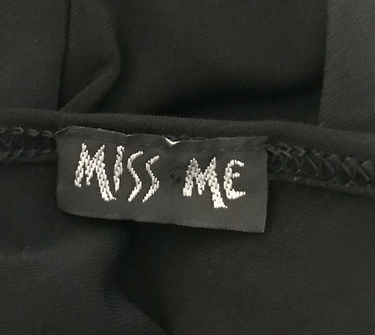 MISS ME Black 3/4 Sleeve Stretch Top Black & Silver Sequin Trim Size 10 12 NEW
