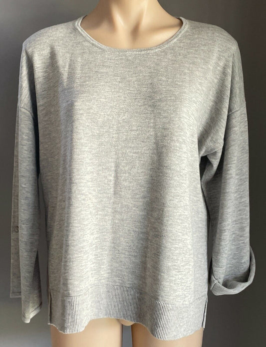 TRENERY Jumper Grey Marl Adjustable 3/4 Sleeve Knit Relaxed Fit Ladies Size M 12