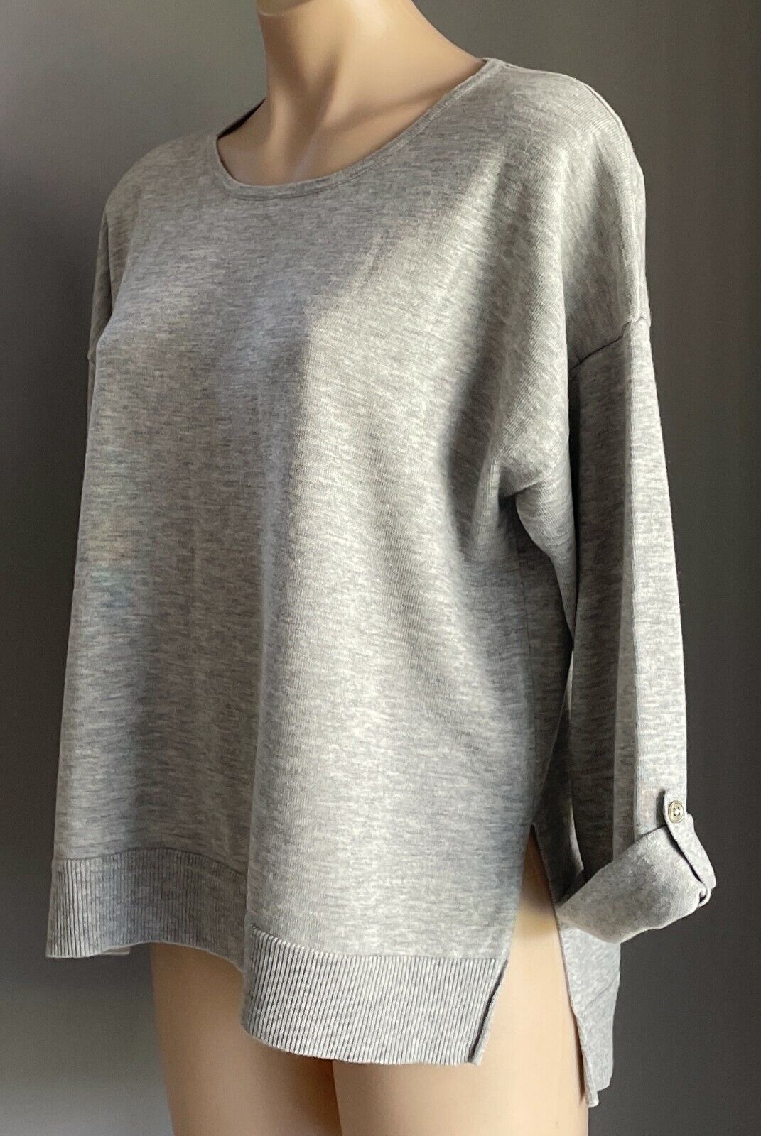 TRENERY Jumper Grey Marl Adjustable 3/4 Sleeve Knit Relaxed Fit Ladies Size M 12