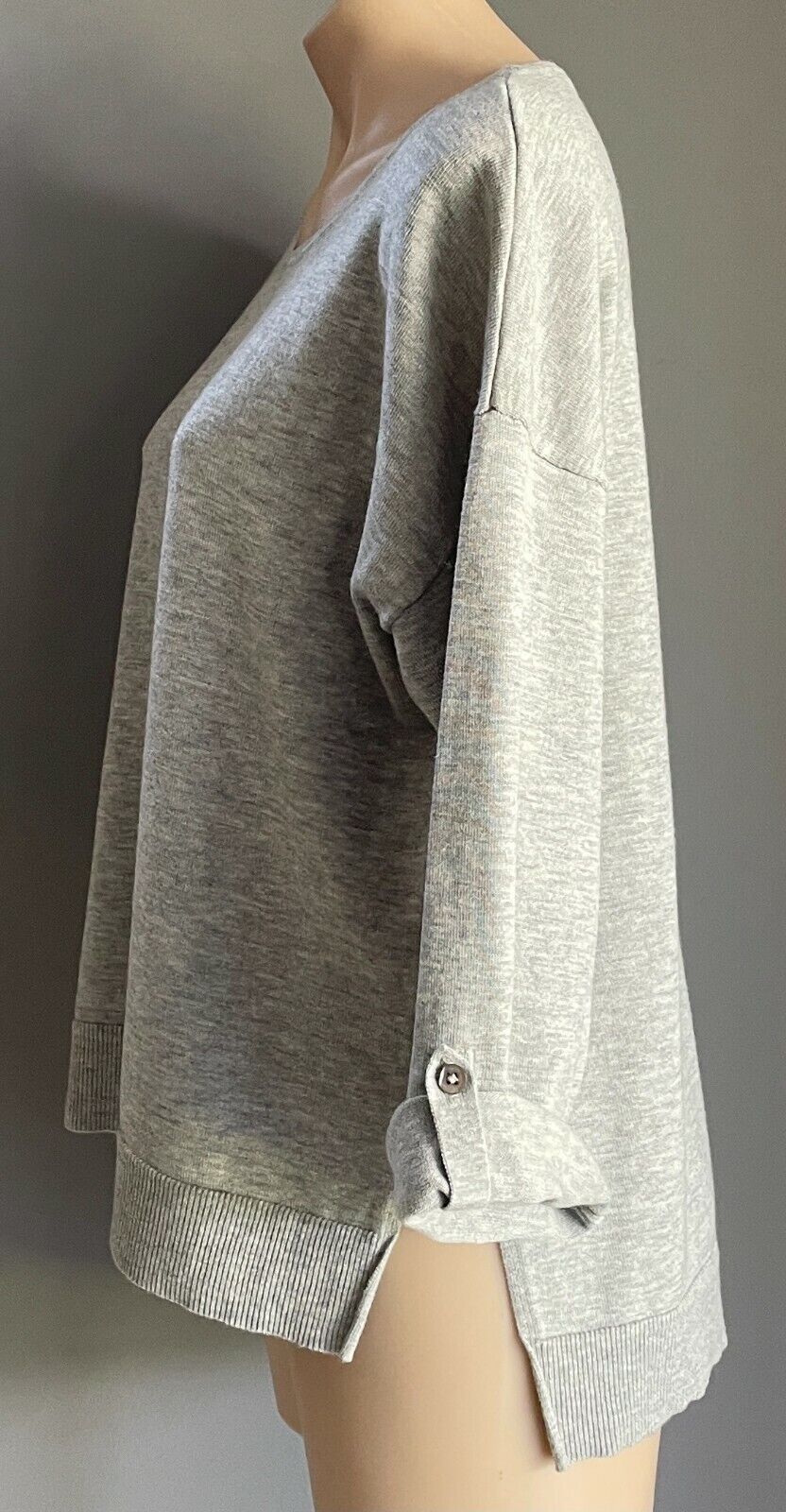 TRENERY Jumper Grey Marl Adjustable 3/4 Sleeve Knit Relaxed Fit Ladies Size M 12