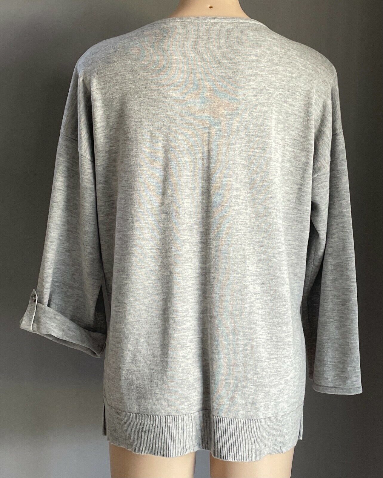 TRENERY Jumper Grey Marl Adjustable 3/4 Sleeve Knit Relaxed Fit Ladies Size M 12