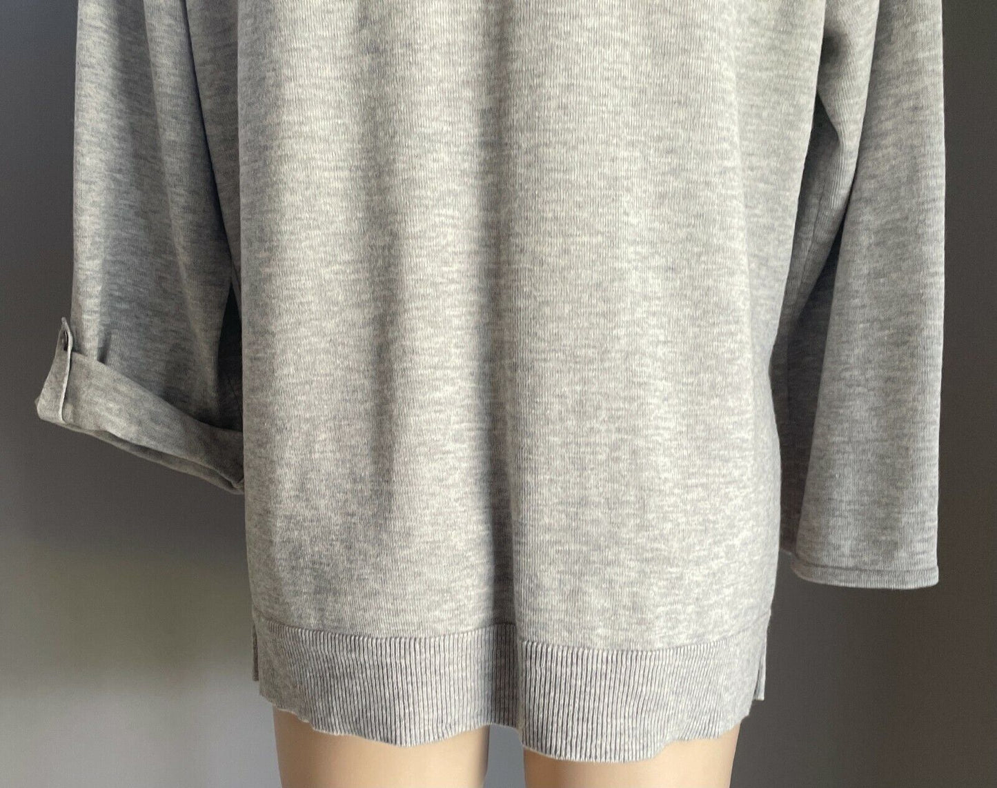 TRENERY Jumper Grey Marl Adjustable 3/4 Sleeve Knit Relaxed Fit Ladies Size M 12
