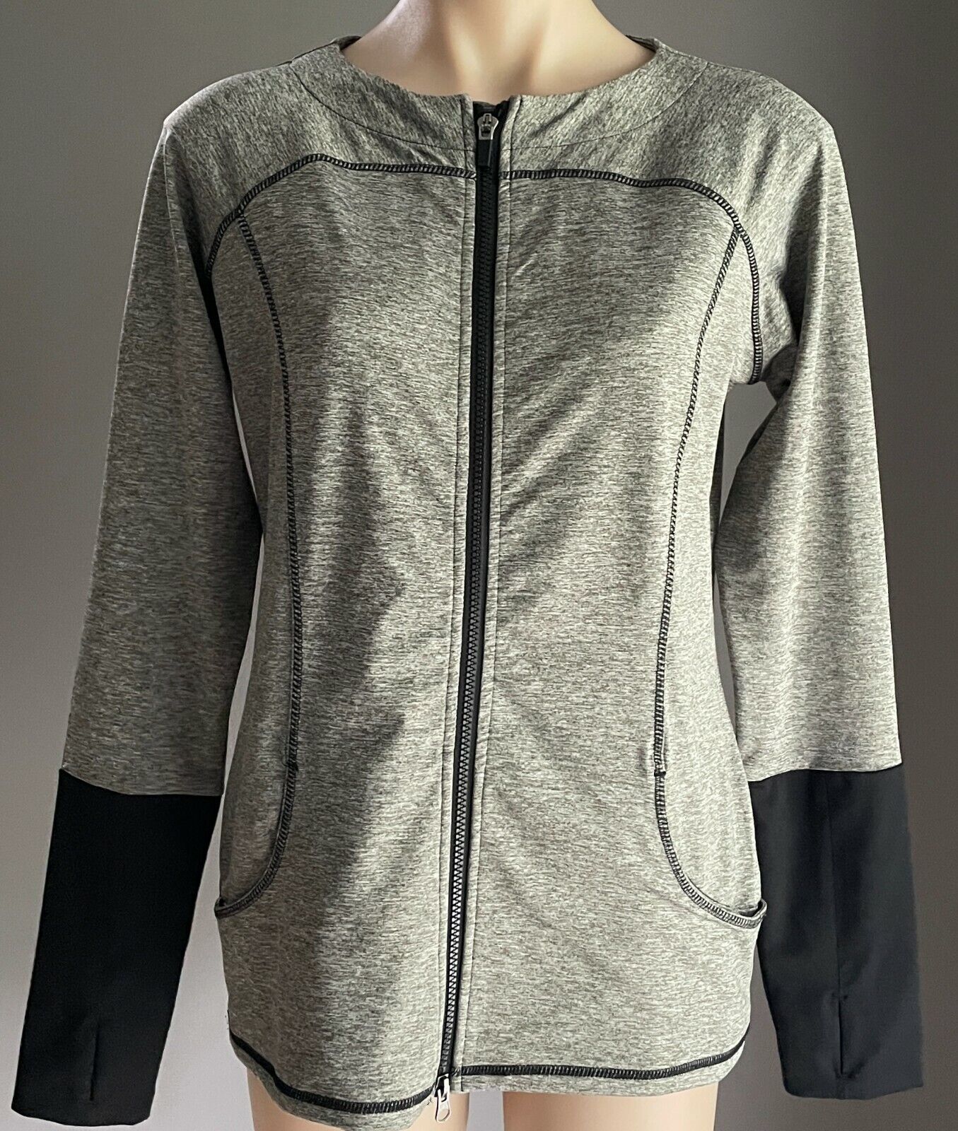 ISOBAR Zip Jacket Grey Marl Collarless Zip Through Long Sleeve Size M 10 12