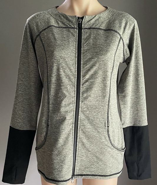 ISOBAR Zip Jacket Grey Marl Collarless Zip Through Long Sleeve Size M 10 12