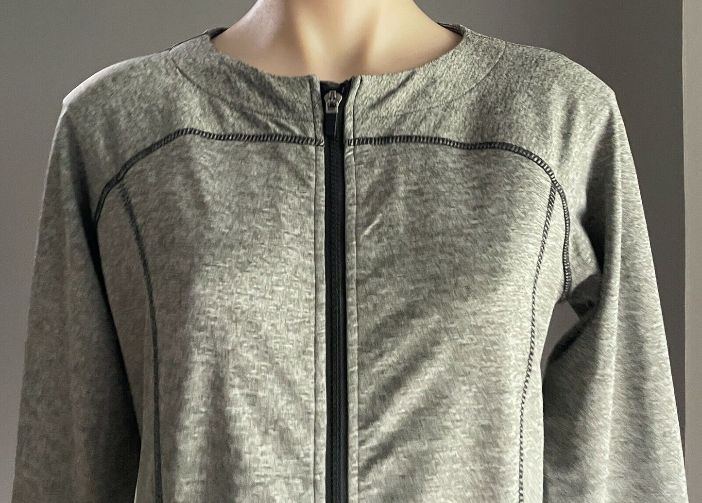 ISOBAR Zip Jacket Grey Marl Collarless Zip Through Long Sleeve Size M 10 12