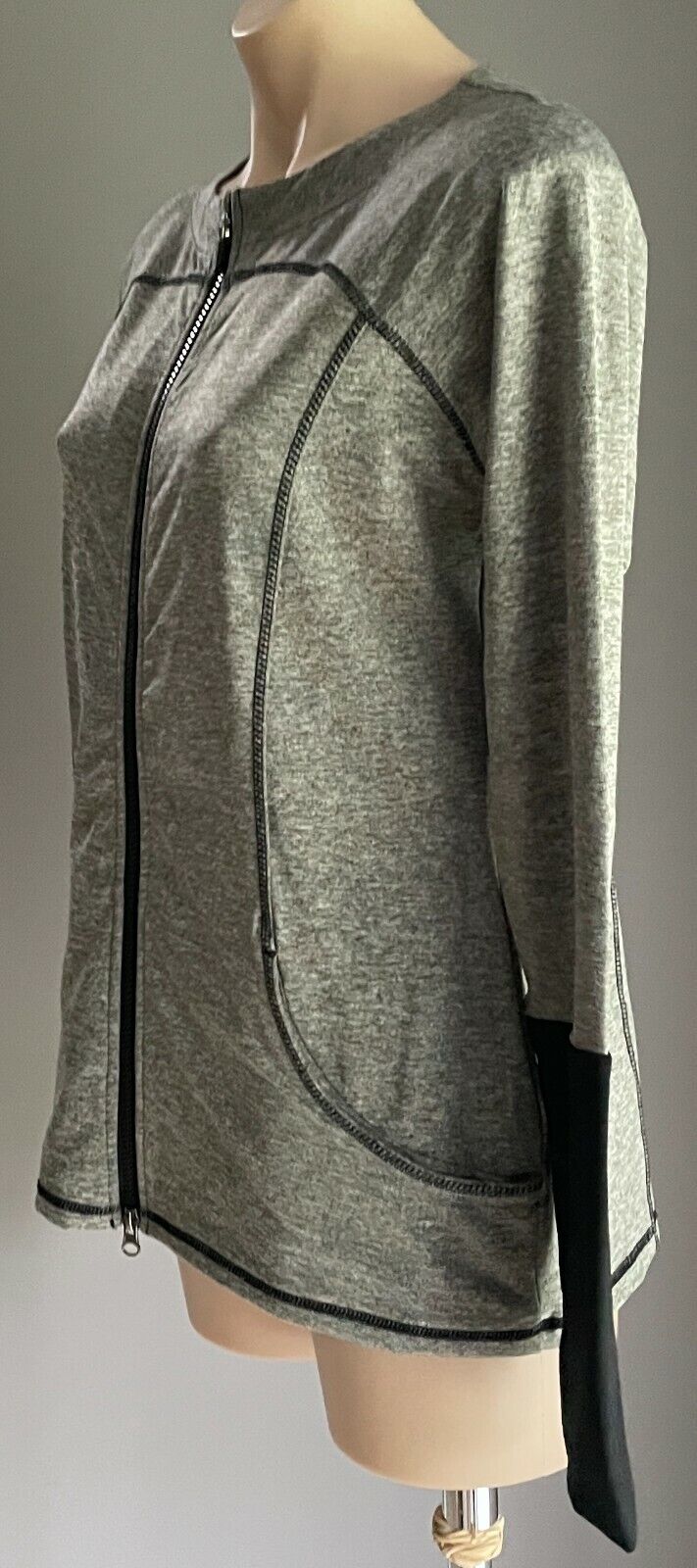 ISOBAR Zip Jacket Grey Marl Collarless Zip Through Long Sleeve Size M 10 12