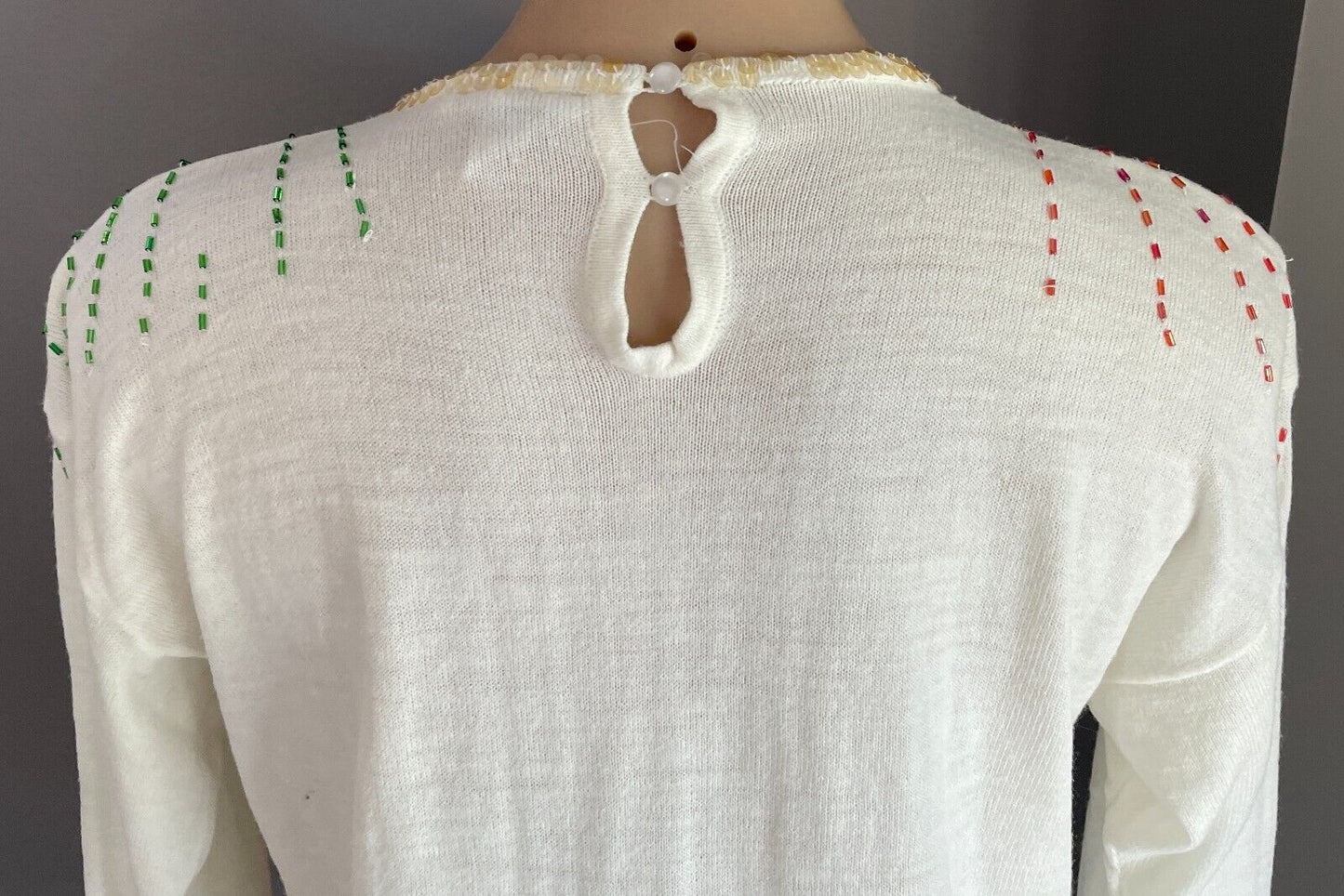 SIE Knit Top Jumper White Long Sleeve Beaded Sequin Embellished Size M 10 12