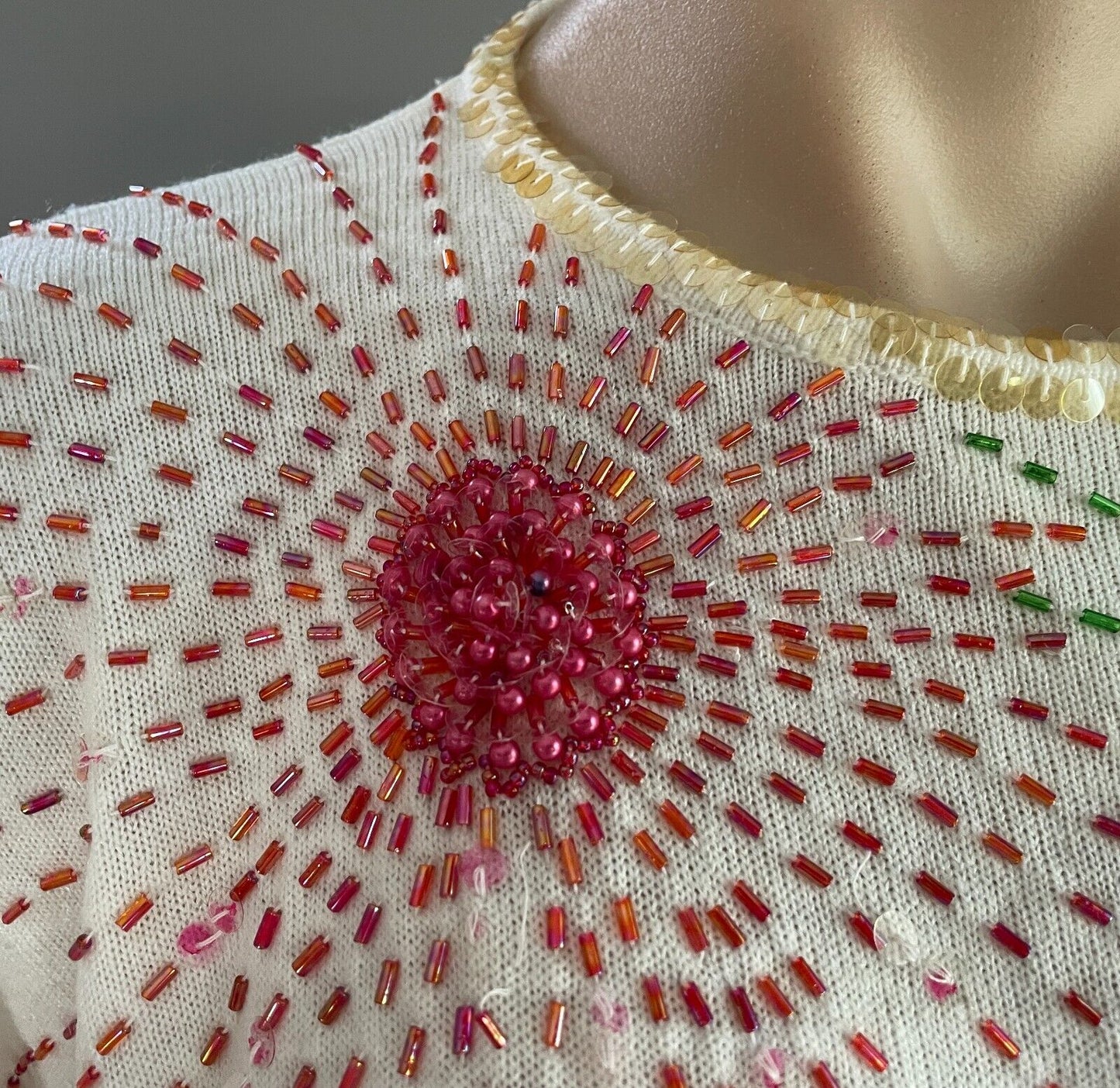 SIE Knit Top Jumper White Long Sleeve Beaded Sequin Embellished Size M 10 12