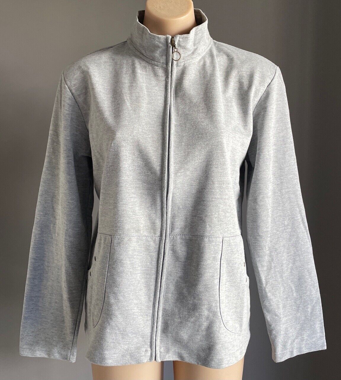 SPIRIT Jacket Zip Front Sweater Grey Marle Long Sleeve Top Size M 12 Casual