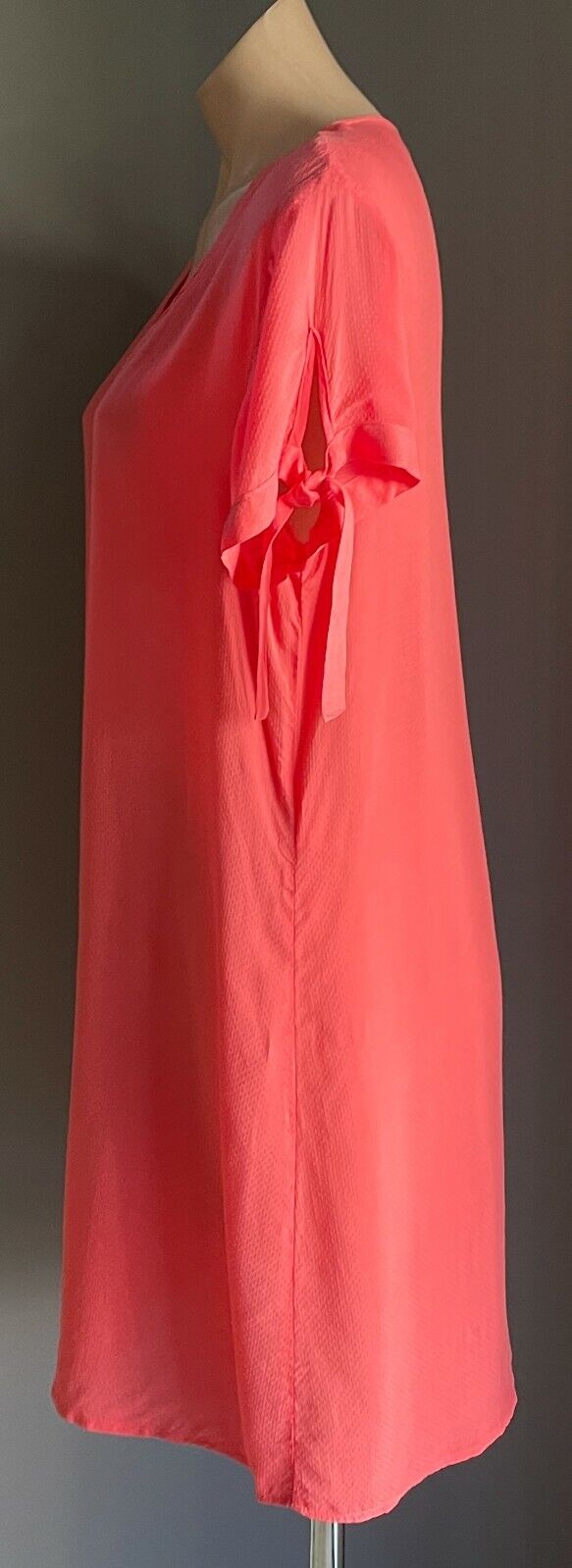 JACQUELINE de YONG Shift Dress Coral Red Short Tie Sleeve Button Front Size 10
