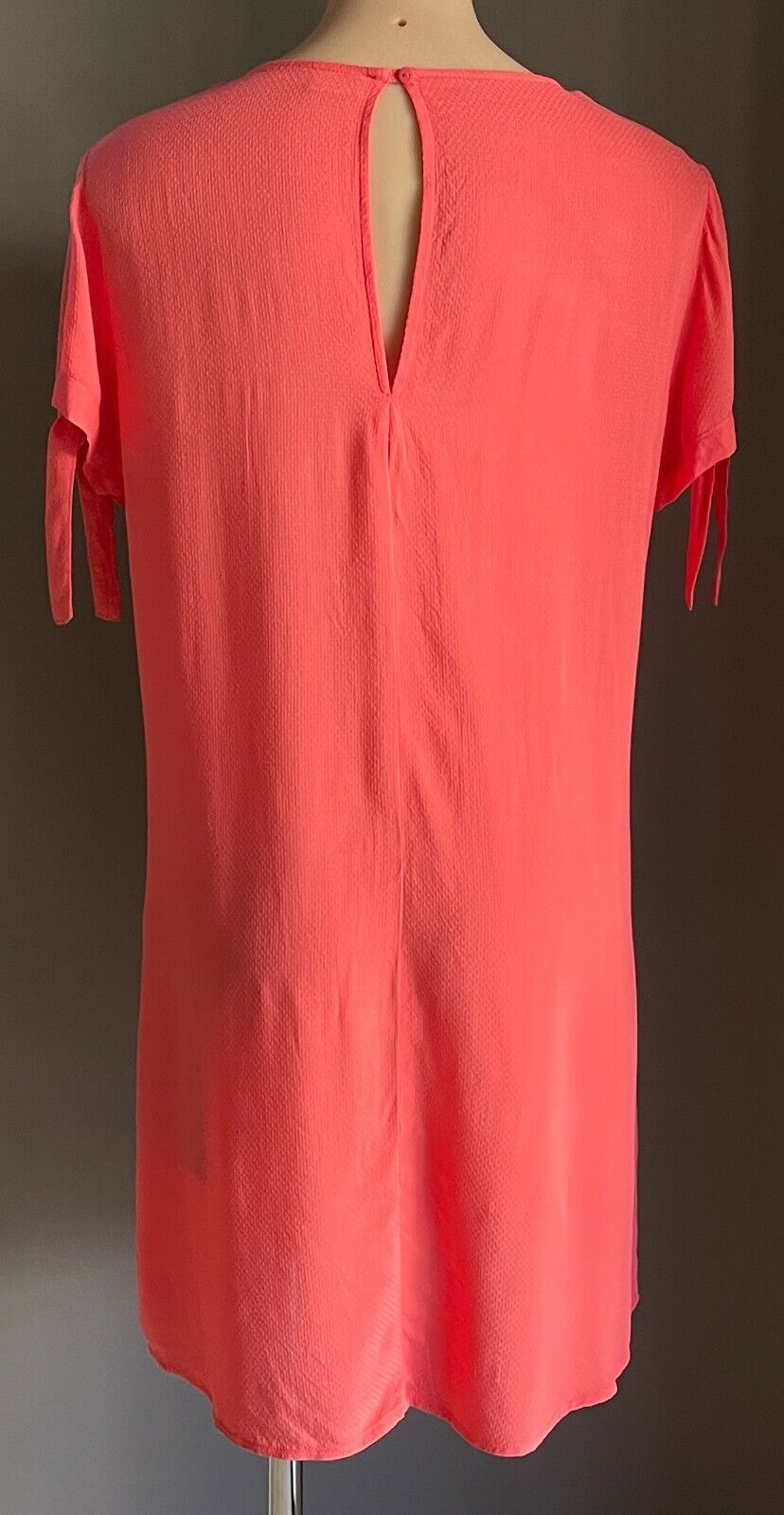 JACQUELINE de YONG Shift Dress Coral Red Short Tie Sleeve Button Front Size 10