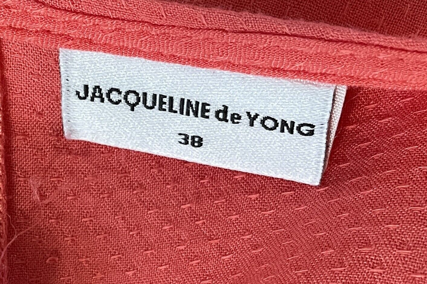 JACQUELINE de YONG Shift Dress Coral Red Short Tie Sleeve Button Front Size 10