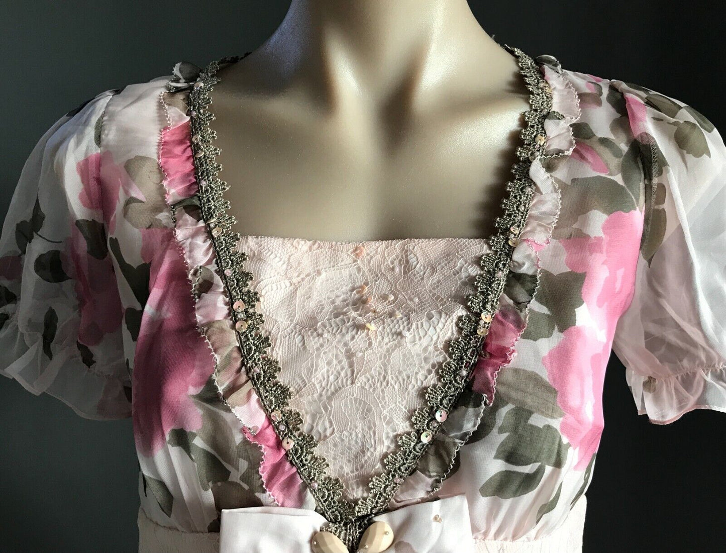 ANNA LICE Dress Pink Floral Short Sleeve Sheath Lace & Sequin Trim Size S 10 NEW