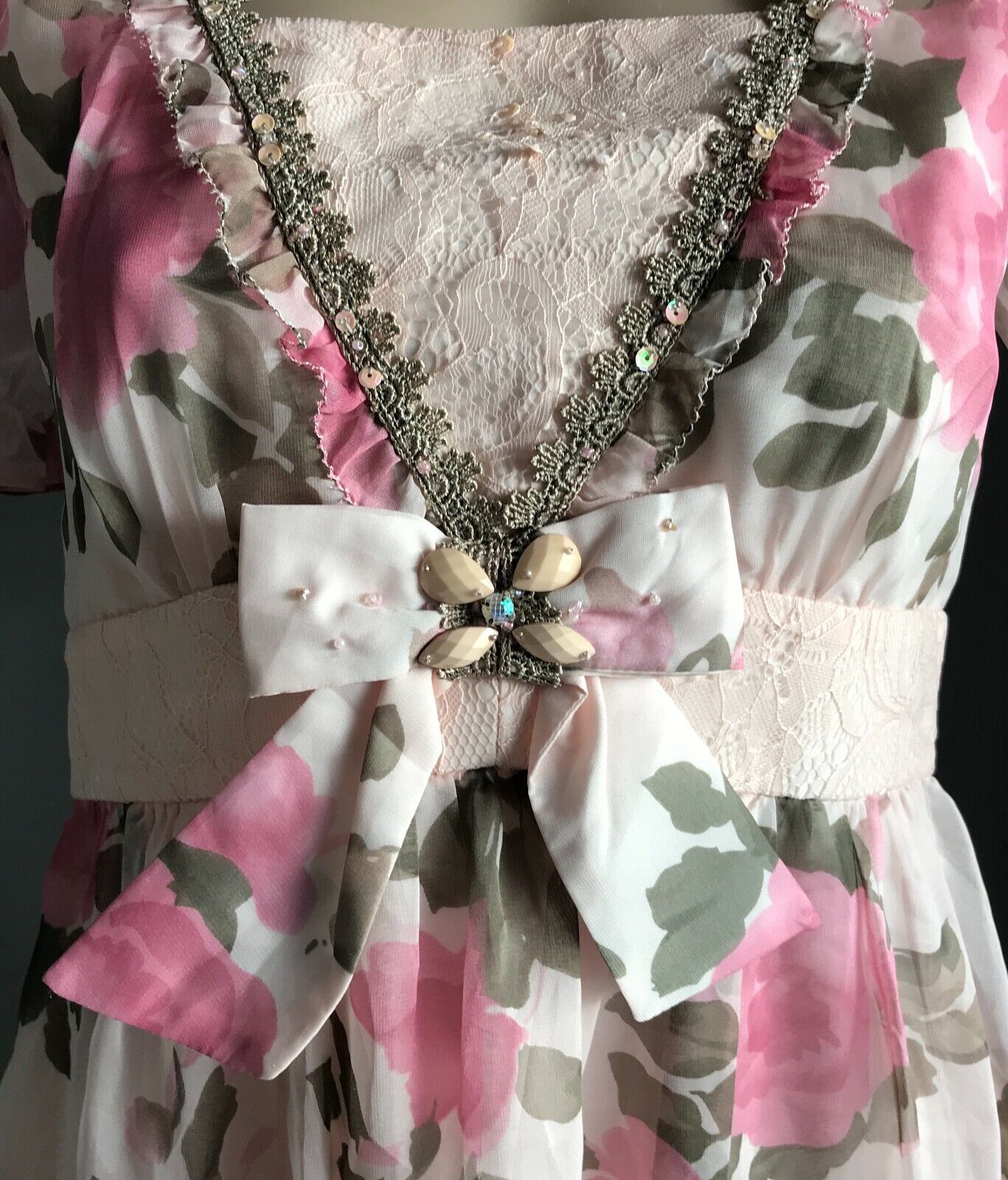ANNA LICE Dress Pink Floral Short Sleeve Sheath Lace & Sequin Trim Size S 10 NEW