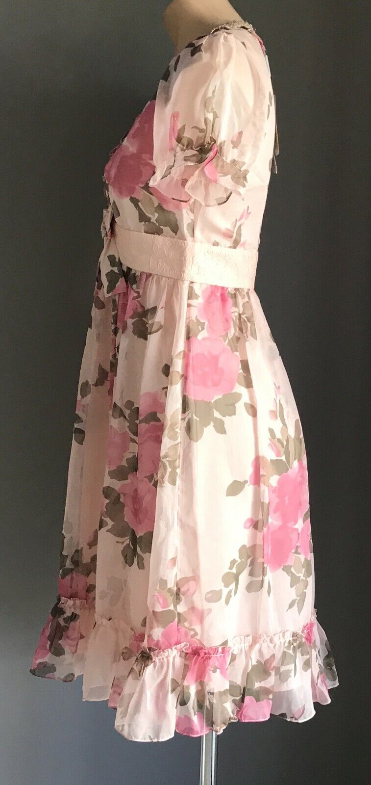 ANNA LICE Dress Pink Floral Short Sleeve Sheath Lace & Sequin Trim Size S 10 NEW