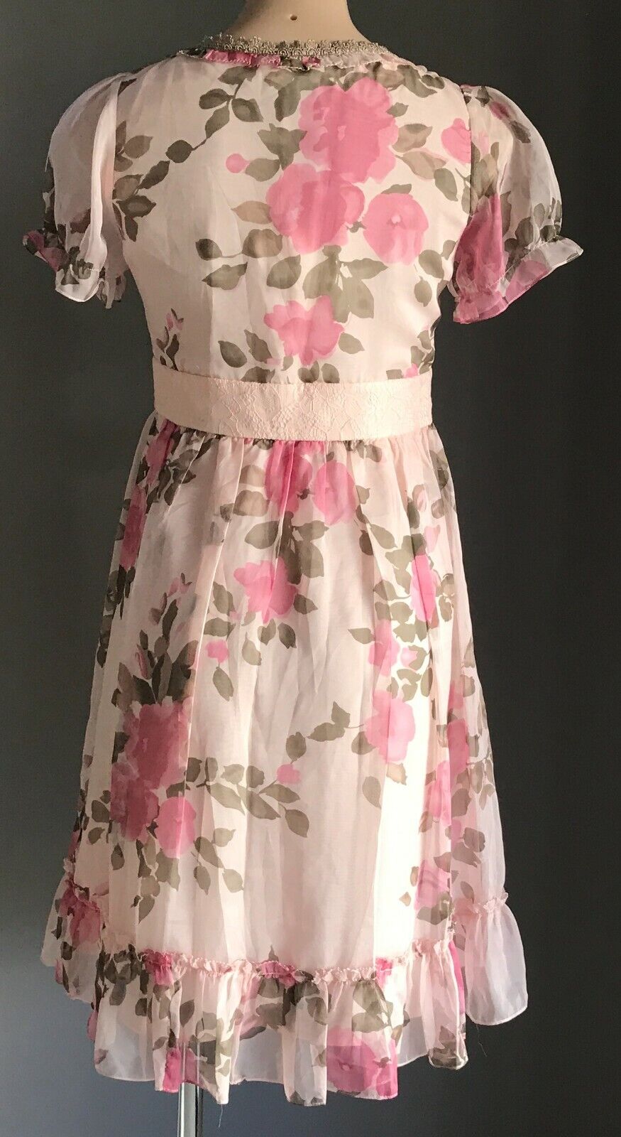 ANNA LICE Dress Pink Floral Short Sleeve Sheath Lace & Sequin Trim Size S 10 NEW