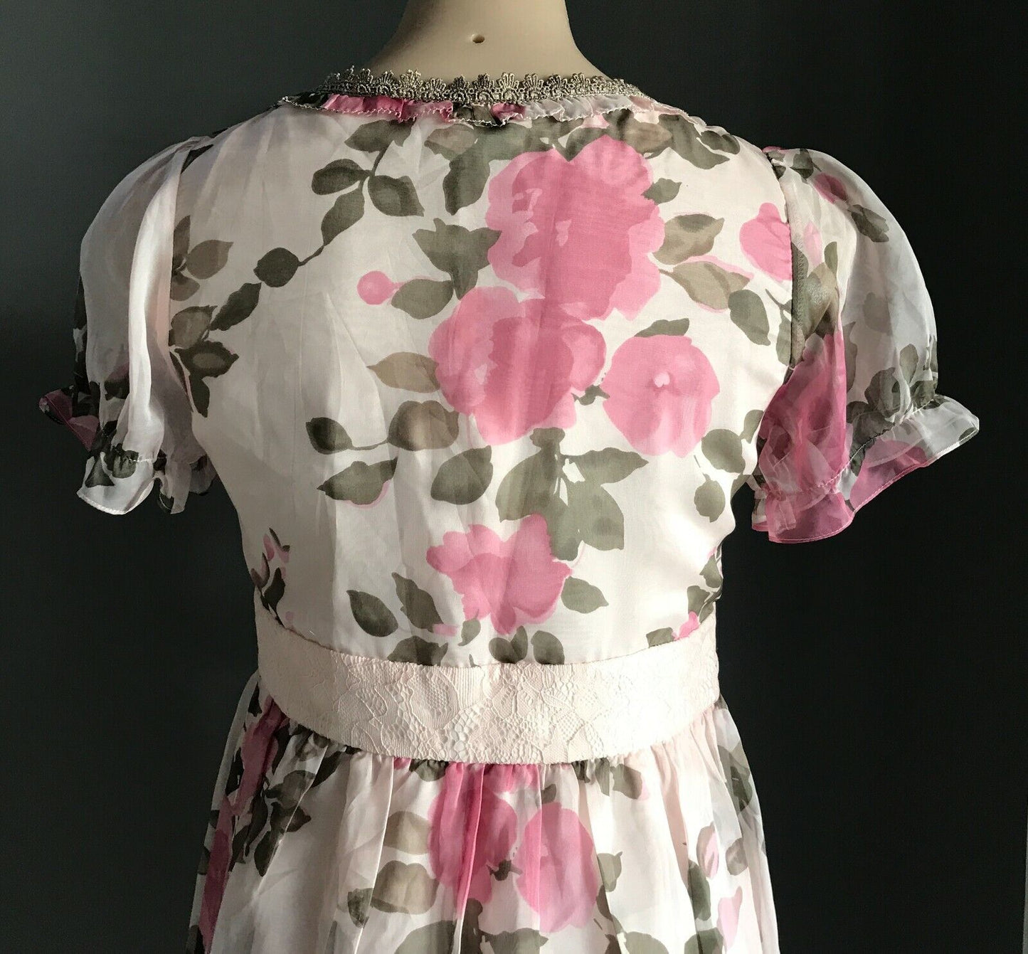 ANNA LICE Dress Pink Floral Short Sleeve Sheath Lace & Sequin Trim Size S 10 NEW