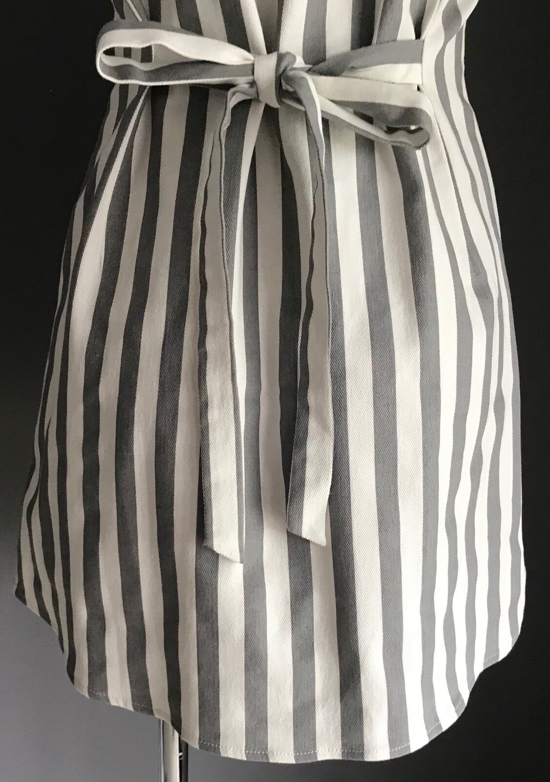 TOBY HEART GINGER "Old Havana" Mini Dress Grey White Stripe Size M 10 NEW