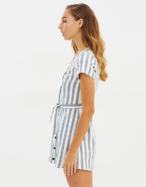 TOBY HEART GINGER "Old Havana" Mini Dress Grey White Stripe Size M 10 NEW