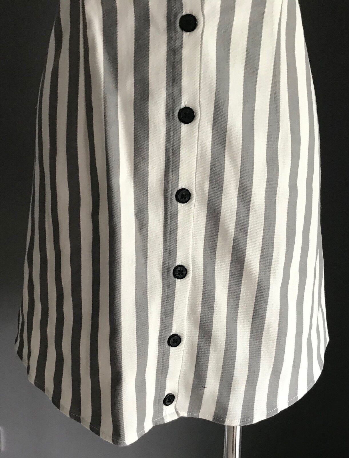 TOBY HEART GINGER "Old Havana" Mini Dress Grey White Stripe Size M 10 NEW