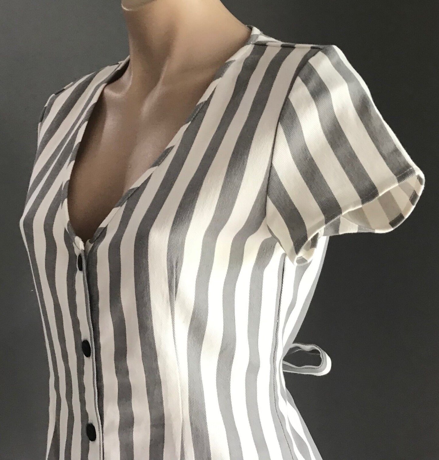 TOBY HEART GINGER "Old Havana" Mini Dress Grey White Stripe Size M 10 NEW