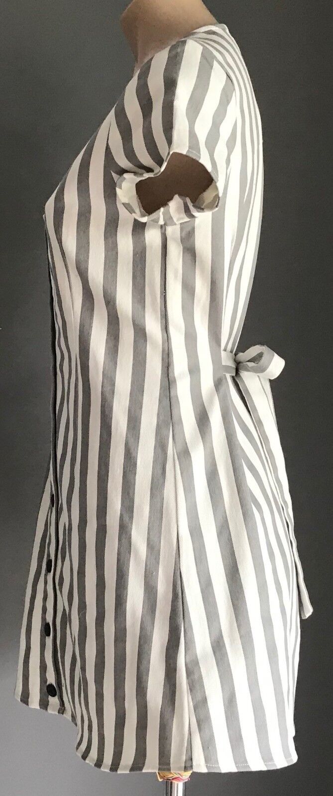 TOBY HEART GINGER "Old Havana" Mini Dress Grey White Stripe Size M 10 NEW