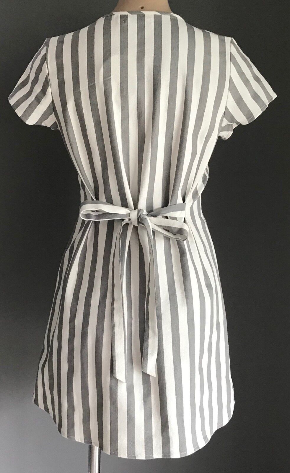 TOBY HEART GINGER "Old Havana" Mini Dress Grey White Stripe Size M 10 NEW