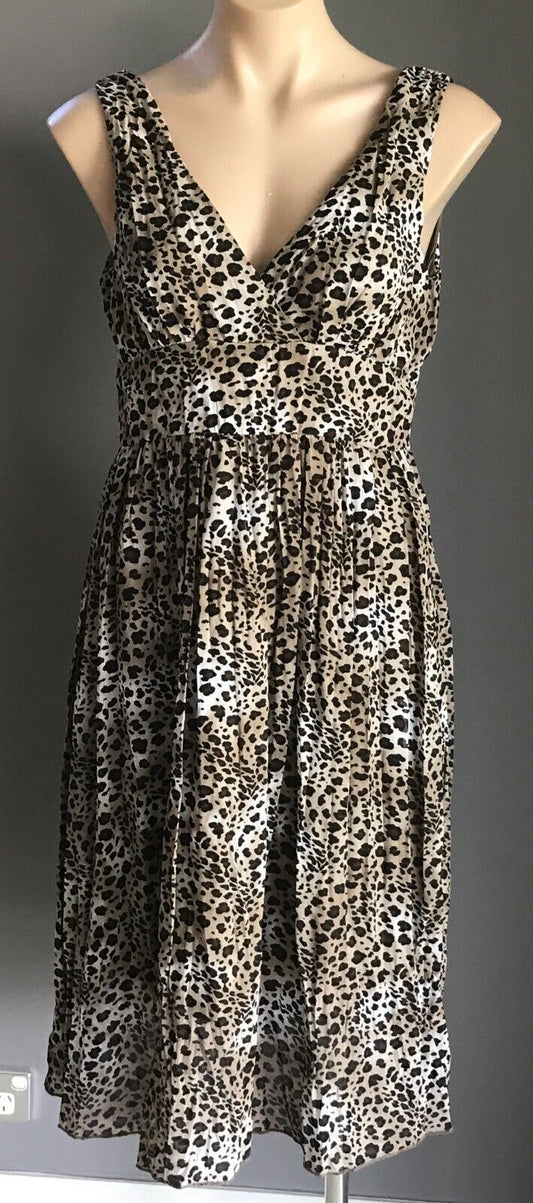 EXPRESSION Empire Waist Dress Sleeveless Animal Leopard Print Ladies Size 10