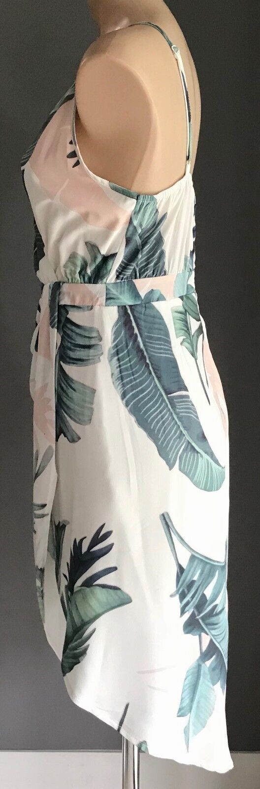 Sleeveless Drape Dress White Green & Pink Botanical Floral Print Ladies Size 10