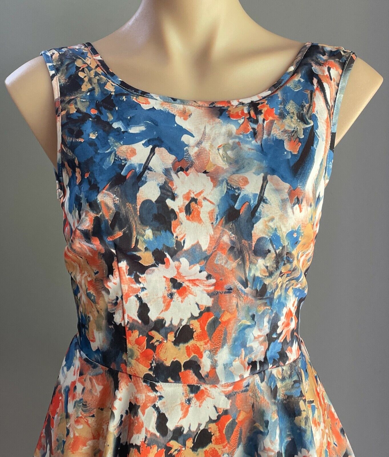 MISS CHERRY A-Line Tea Dress Floral Sleeveless Size 8 10 Retro 1950s Vibe!