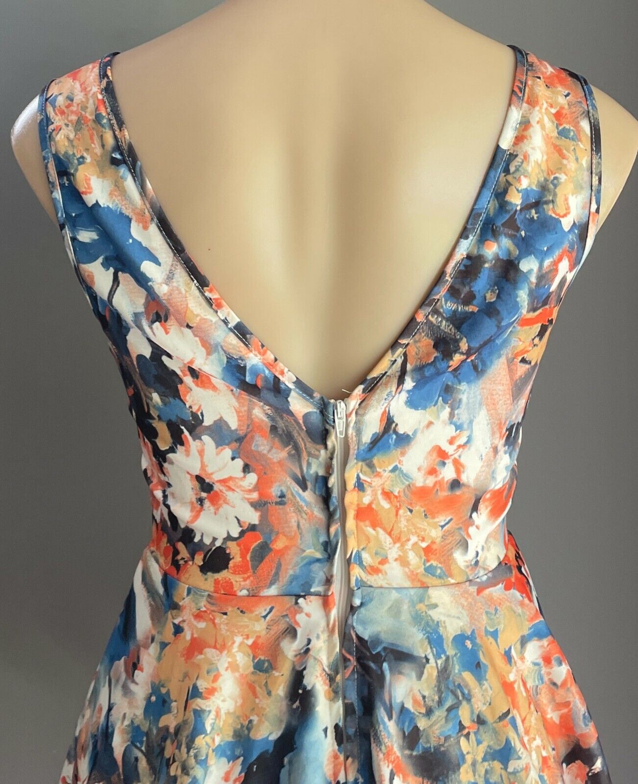MISS CHERRY A-Line Tea Dress Floral Sleeveless Size 8 10 Retro 1950s Vibe!