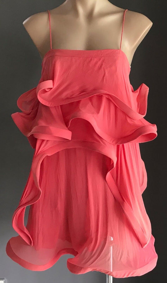 Hens BridesMaid ROSE NOIR Silk Mini Dress Coral Red Wired Costume Size 8 10 NEW