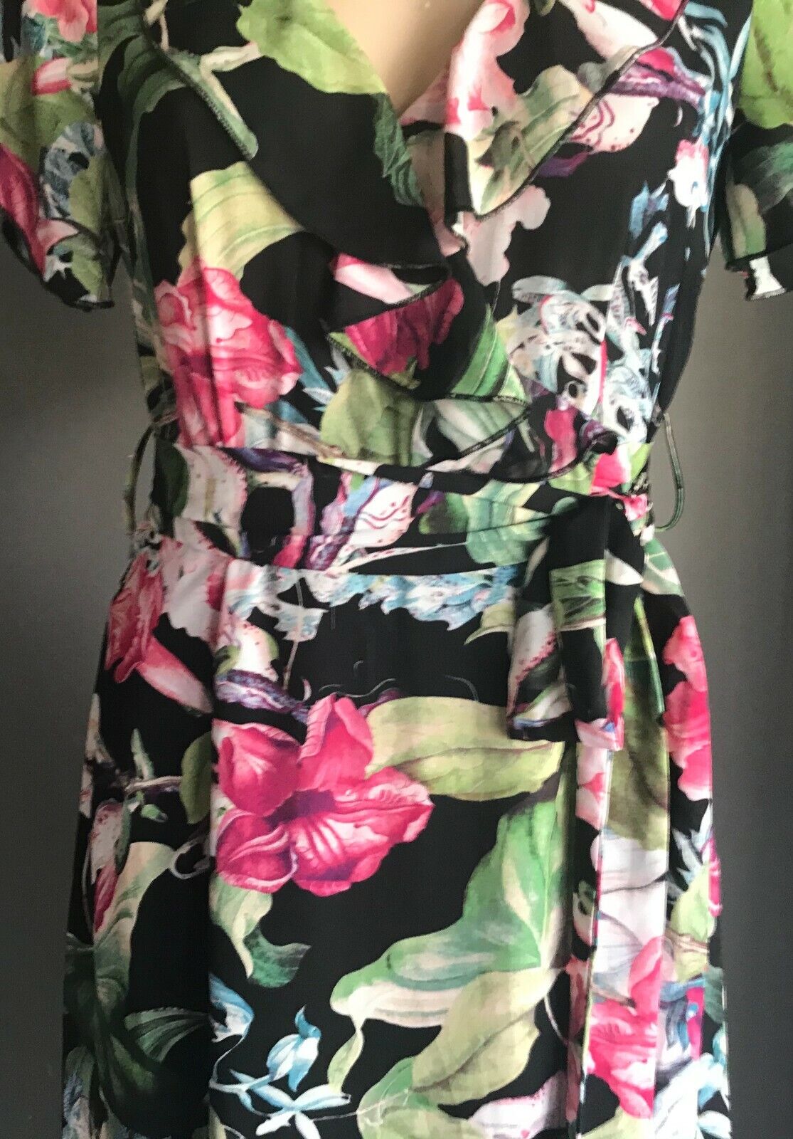 CHASING KATE by ST FROCK Maxi Dress Wrap Size 10 Ruffle Trim Floral Print