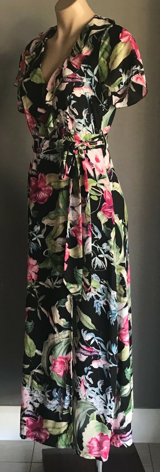 CHASING KATE by ST FROCK Maxi Dress Wrap Size 10 Ruffle Trim Floral Print