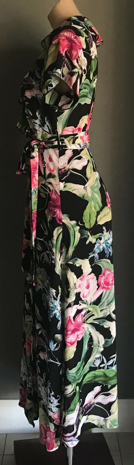 CHASING KATE by ST FROCK Maxi Dress Wrap Size 10 Ruffle Trim Floral Print