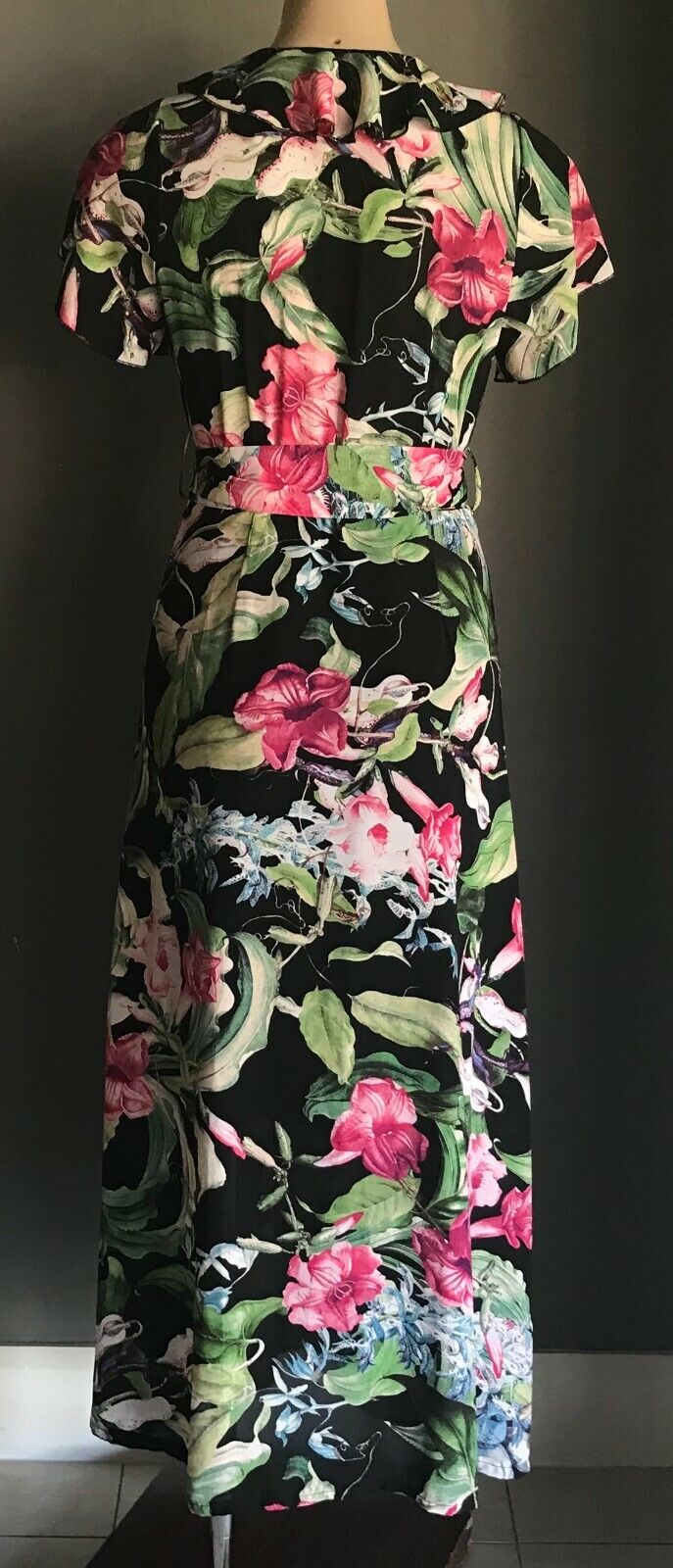 CHASING KATE by ST FROCK Maxi Dress Wrap Size 10 Ruffle Trim Floral Print