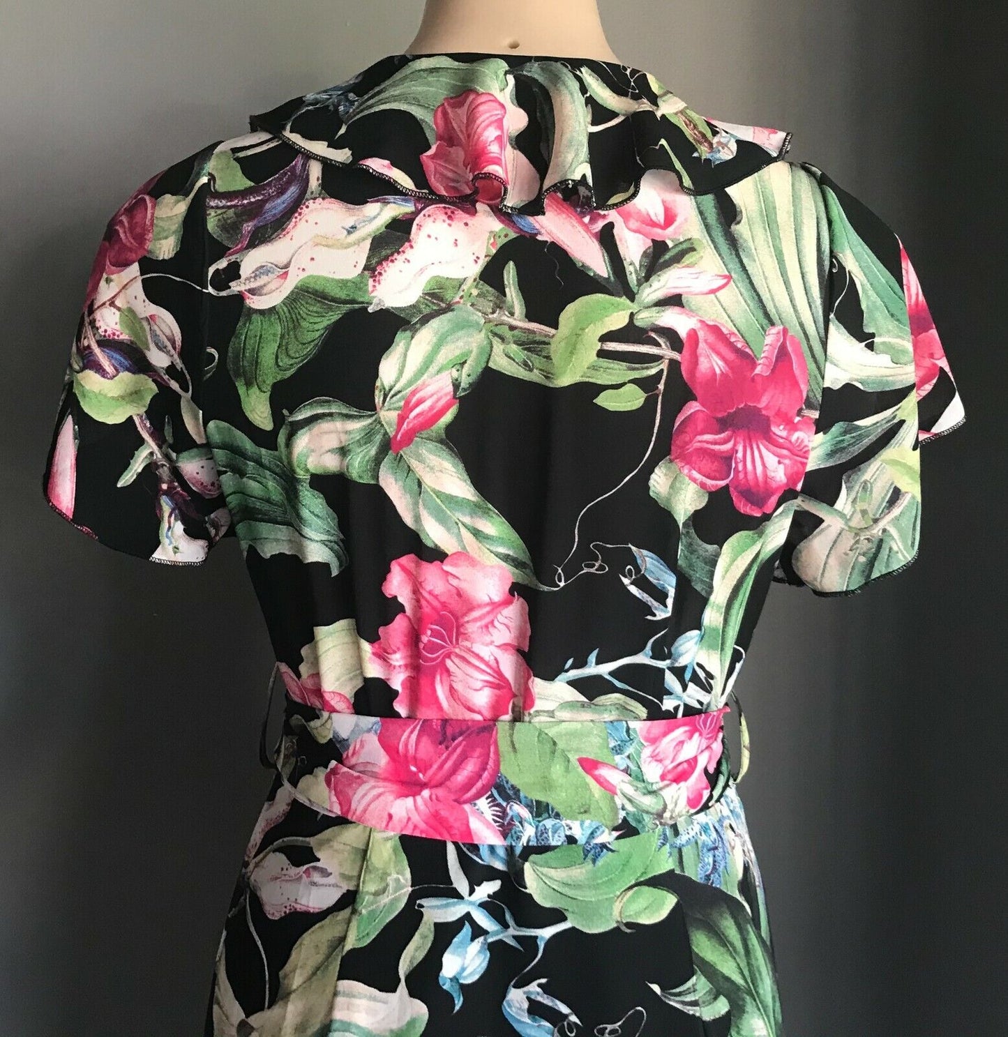 CHASING KATE by ST FROCK Maxi Dress Wrap Size 10 Ruffle Trim Floral Print