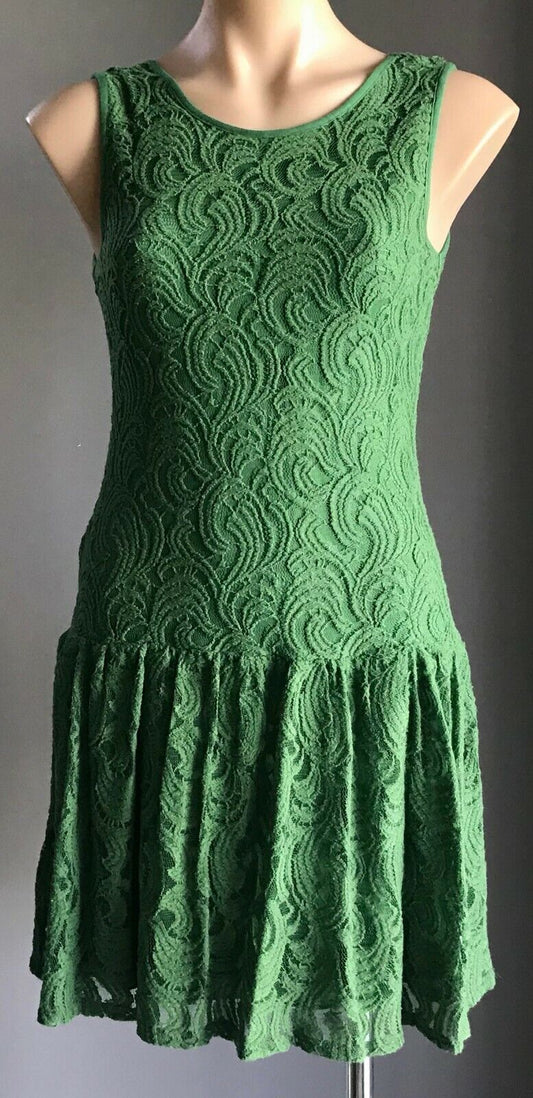 JULIENNE W Dress Green Lace Sleeveless Drop Waist Frock Ladies Size S 8 10