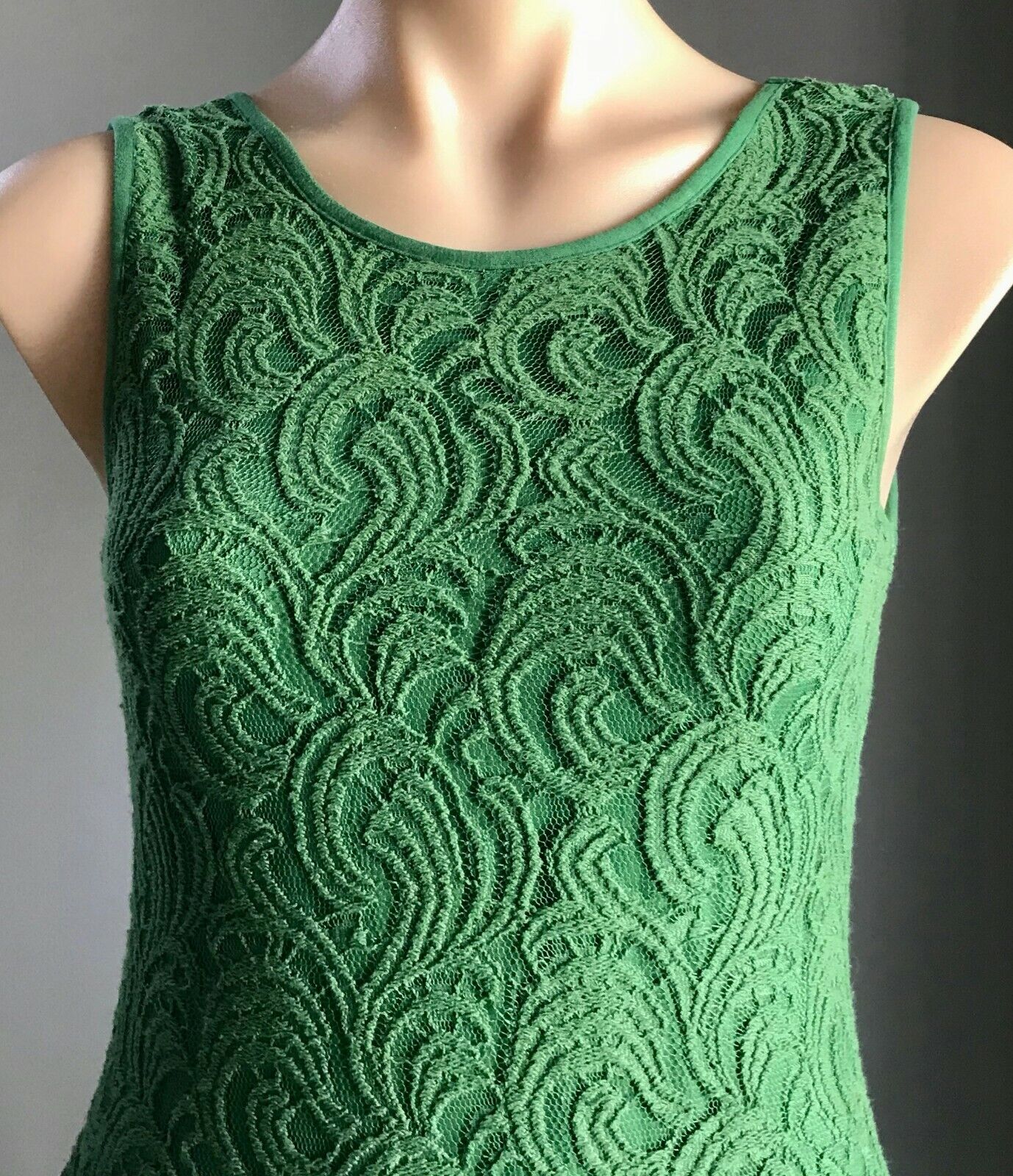 JULIENNE W Dress Green Lace Sleeveless Drop Waist Frock Ladies Size S 8 10
