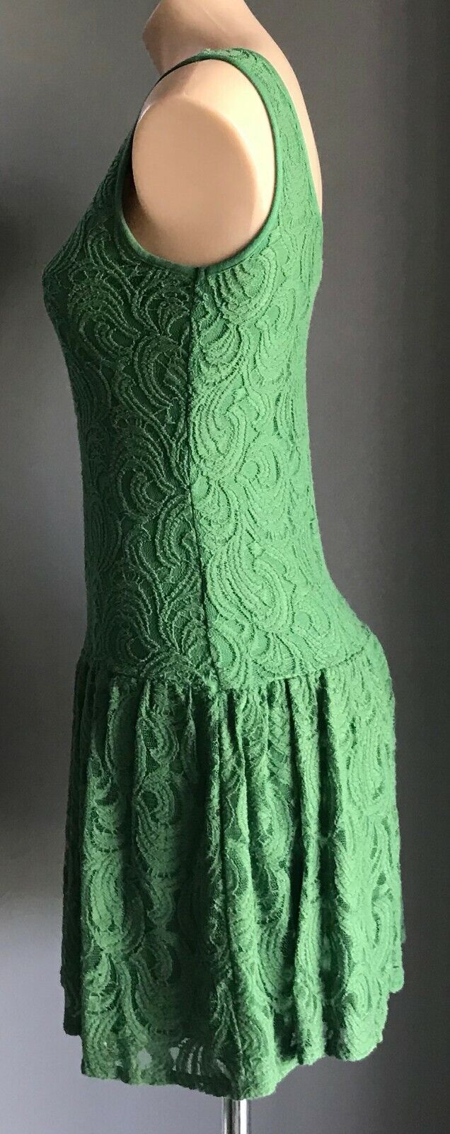 JULIENNE W Dress Green Lace Sleeveless Drop Waist Frock Ladies Size S 8 10