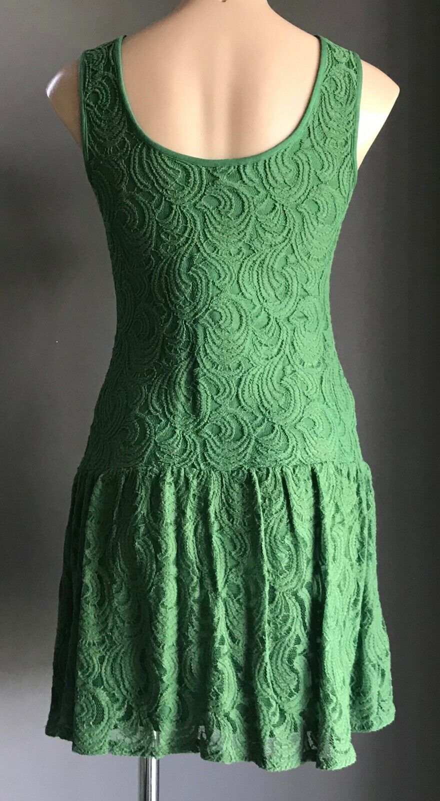 JULIENNE W Dress Green Lace Sleeveless Drop Waist Frock Ladies Size S 8 10