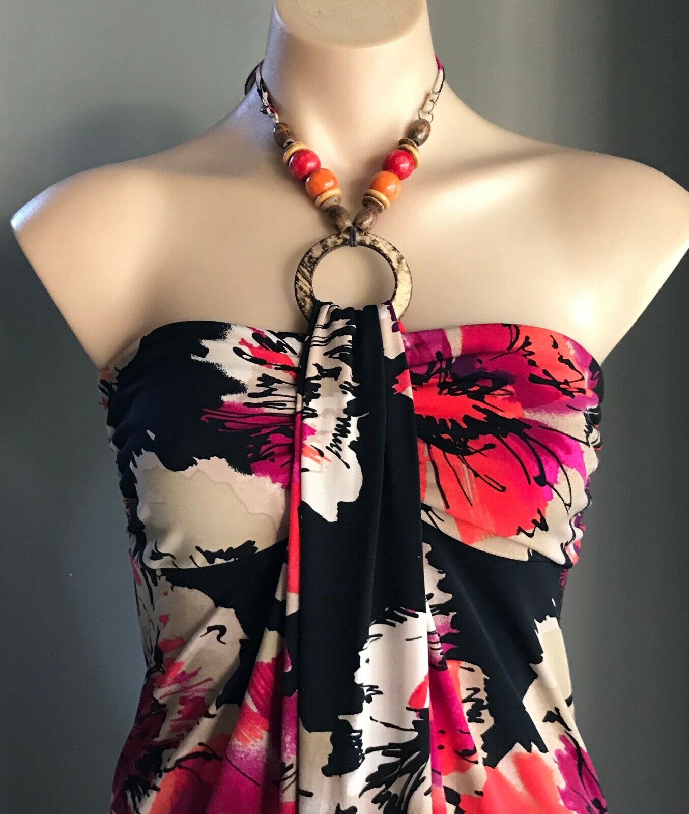 POSTIE FASHIONS Maxi Dress Floral Print Sleeveless Halter Neck Ladies Size 10