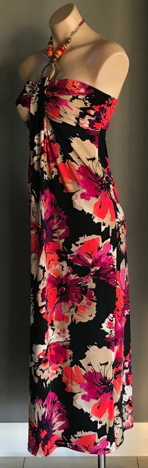 POSTIE FASHIONS Maxi Dress Floral Print Sleeveless Halter Neck Ladies Size 10