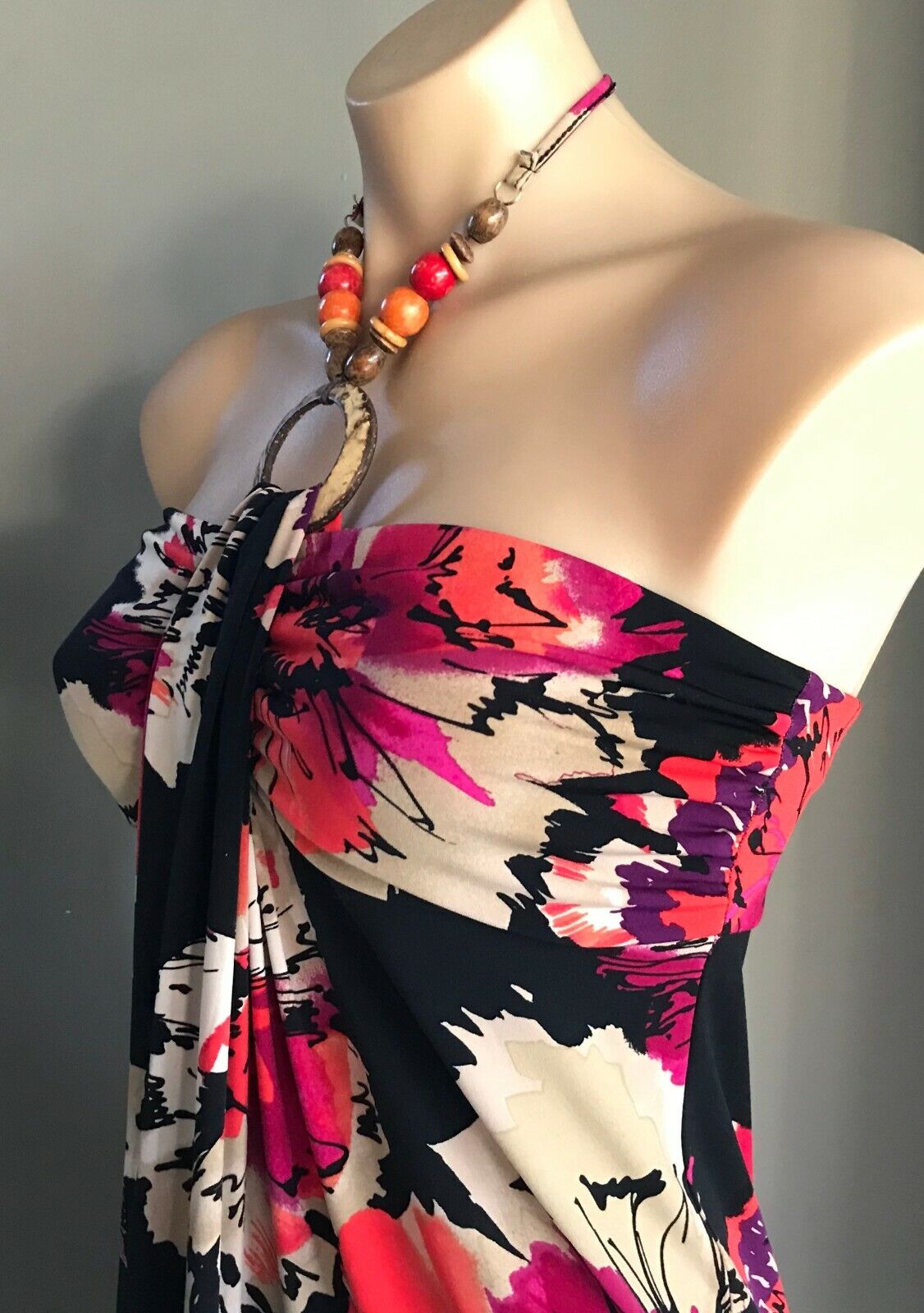 POSTIE FASHIONS Maxi Dress Floral Print Sleeveless Halter Neck Ladies Size 10