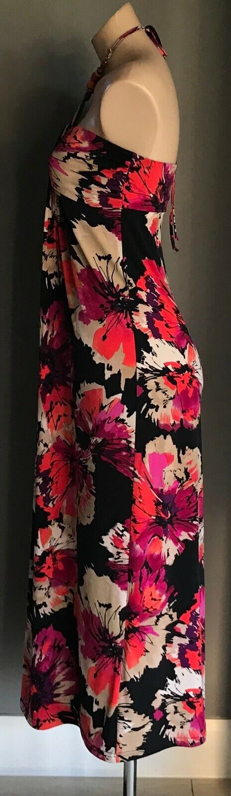 POSTIE FASHIONS Maxi Dress Floral Print Sleeveless Halter Neck Ladies Size 10