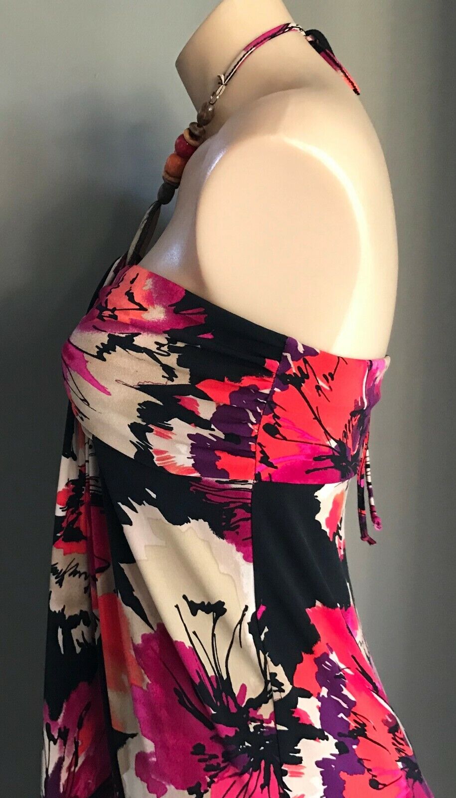 POSTIE FASHIONS Maxi Dress Floral Print Sleeveless Halter Neck Ladies Size 10