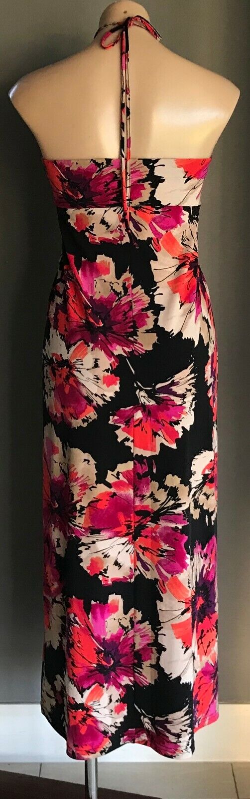 POSTIE FASHIONS Maxi Dress Floral Print Sleeveless Halter Neck Ladies Size 10